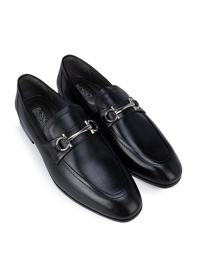 Black Plain Loafers With Embellishment